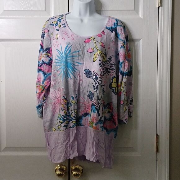 Fresh Produce lilac floral print tunic top beach vacation cruise Sz 2X  EUC - Picture 1 of 10